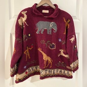 Handmade Animal Before the Fall Knit Sweater Burgundy Purple Size 2X